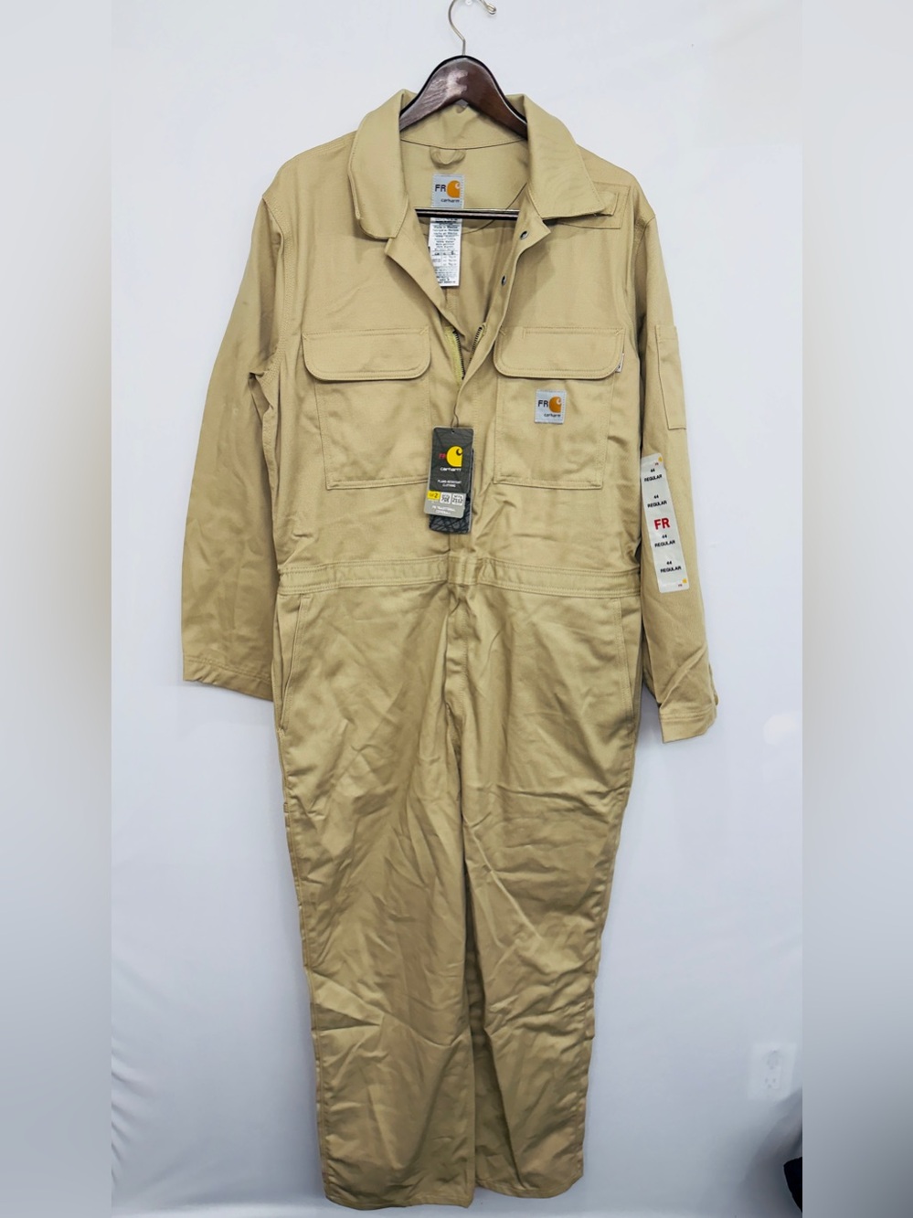 Carhartt FR Flame-Resistant  Twill Coveralls Long Sleeve Khaki Mens 44 Reg  NWT